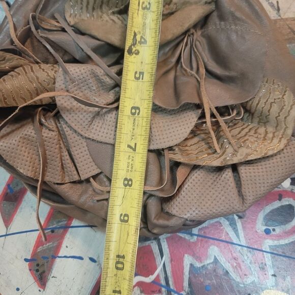 Brown Leather Ruffle Handbag Boho Chic Floral Accent Purse, Vintage-inspired - Picture 11 of 12